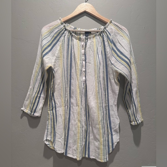 Chaps Women's White Striped Cotton Blouse Size Medium Lightweight Summer - Picture 1 of 7